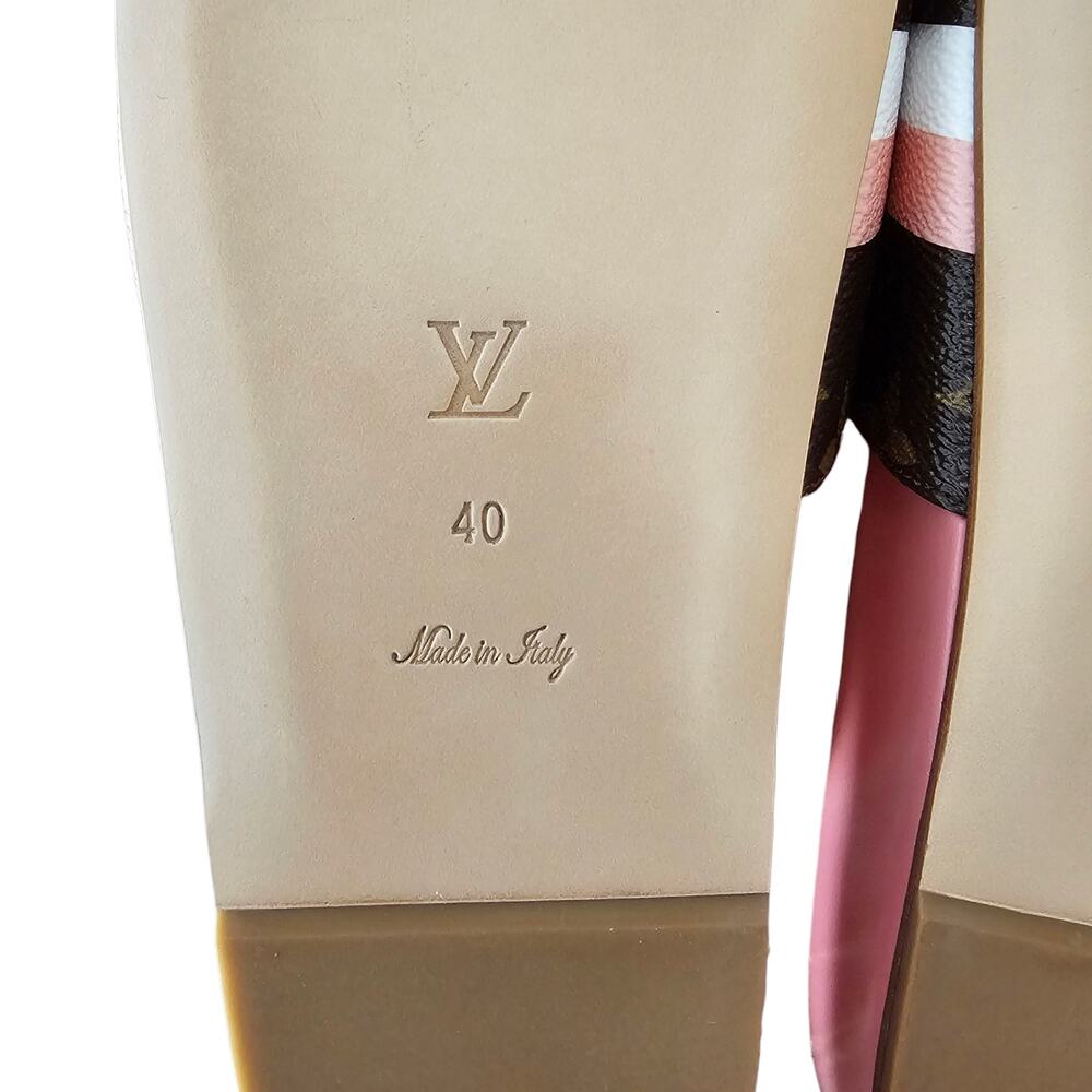 Louis Vuitton Bom Dia Flat Slide Mule Sandal Brown Pink LV Monogram Size 40 US10 - Picture 13 of 13